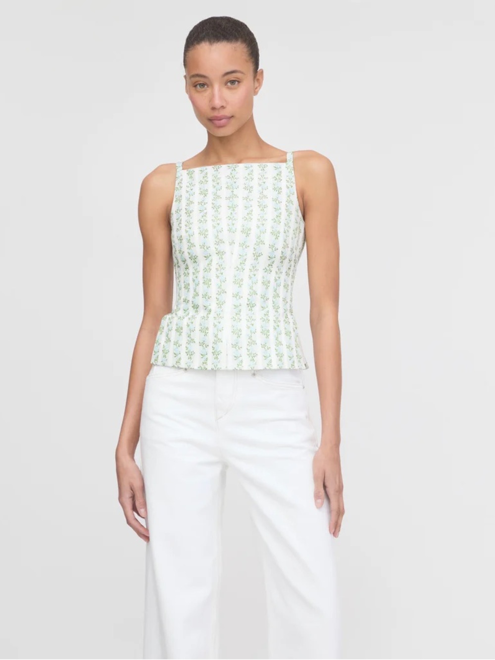 Hill House White Floral Square-Neck Tank Top